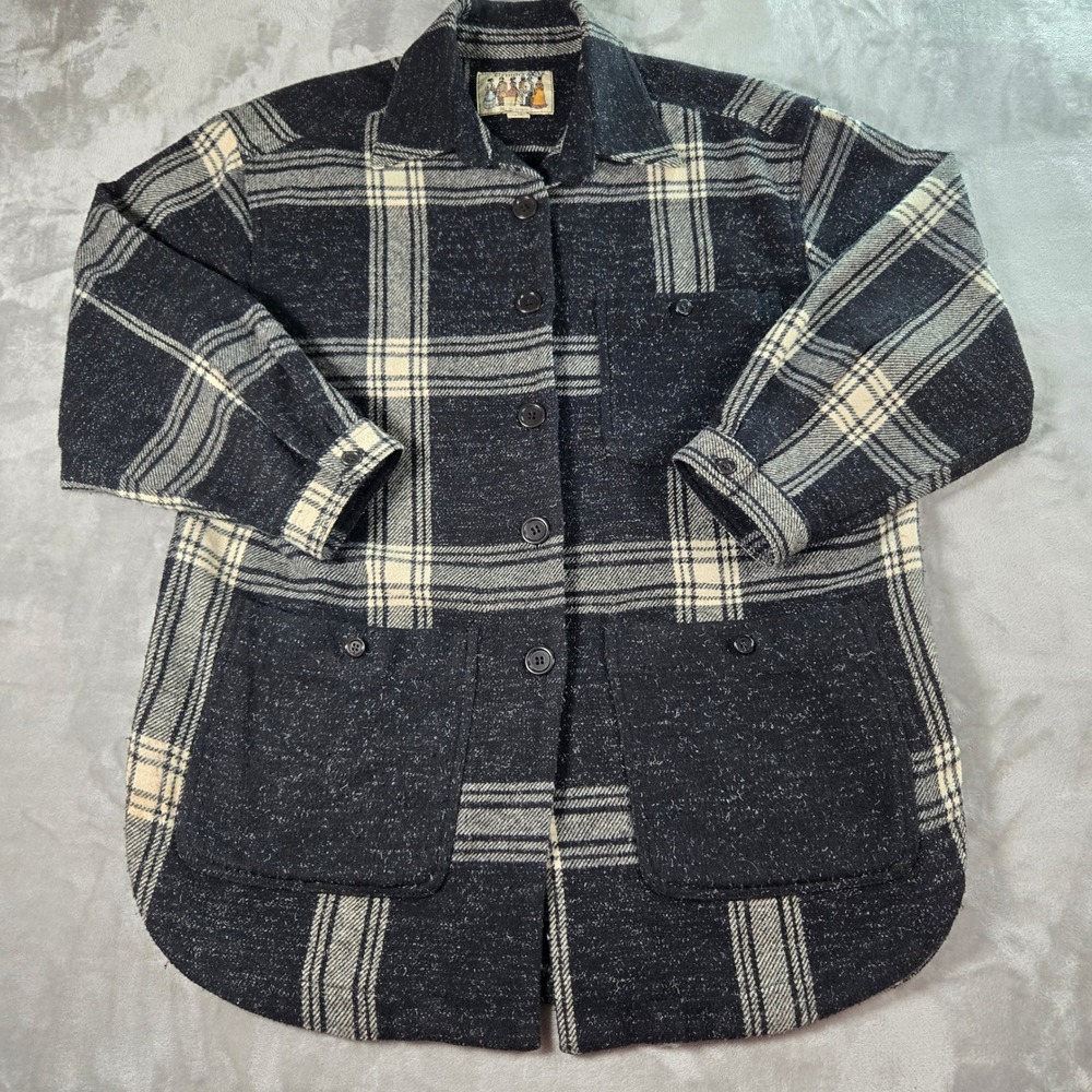 Democracy We the People-M- Black‎ Plaid Wool Blend Jacket Coat Shacket Oversized